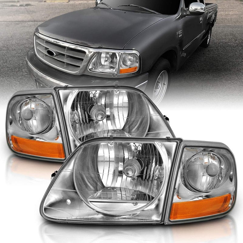 AmeriLite Crystal Chrome Replacement Halogen Headlights for 1997-2003 Ford F150 & Expedition