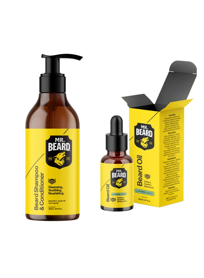 Mr.Beard Bundle – Beard Shampoo & Conditioner 2-in-1 (300ml) + Lumberjack Beard Oil (30ml) - Image 1
