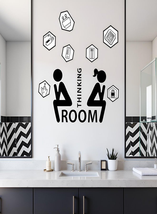 DPWOUM 1pc Black Thinking Toilet Decals Wall Decor,Funny Removable Thinking Room Ladies Gents Stickers Mural for Washroom Bathroom Wc Sign Home DecorationDeft Processed,Toilet Lid DecalsToilet Accessories - Image 3