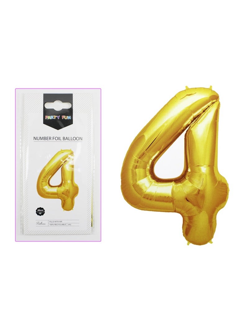 PARTY FUN Foil Number Balloon 16" No.4 Golden Color  - Image 2