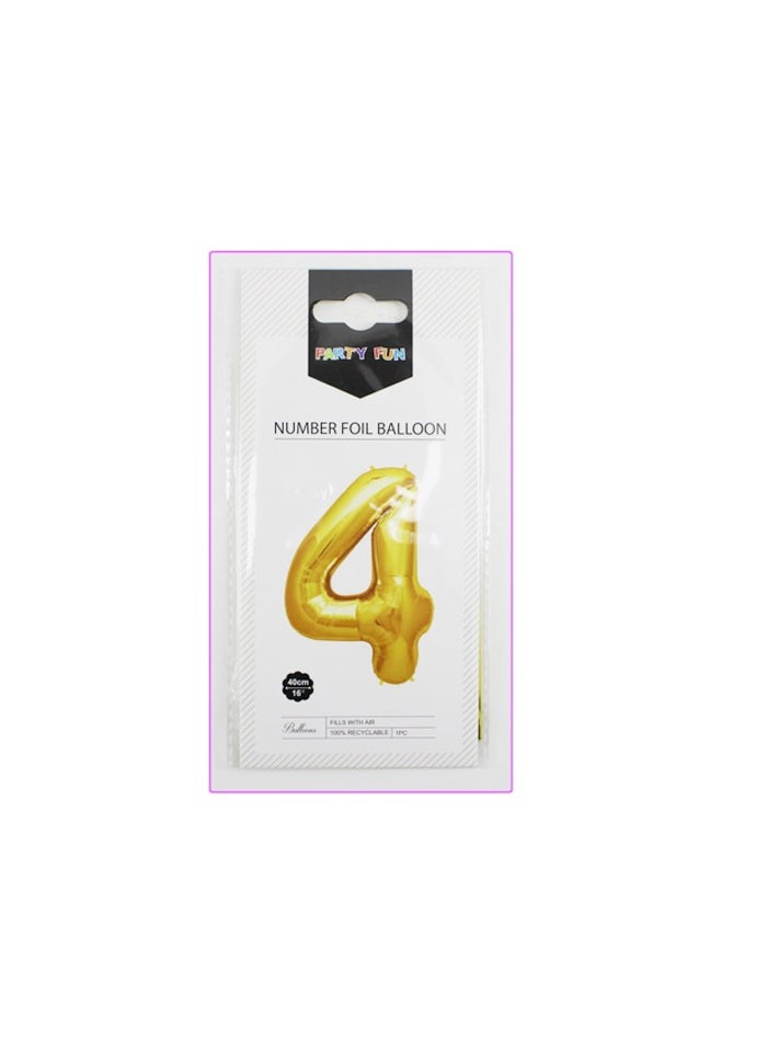 PARTY FUN Foil Number Balloon 16" No.4 Golden Color  - Image 3