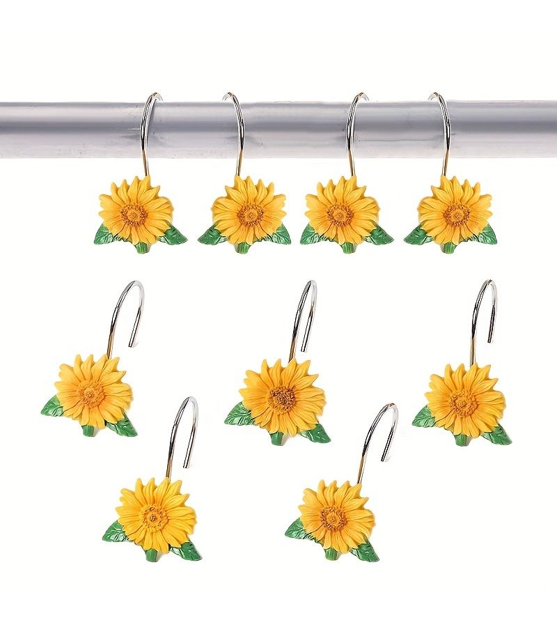 Sunflower Harvest Thanksgiving Metal Resin Shower Curtain Hooks 12Pcs - Image 1