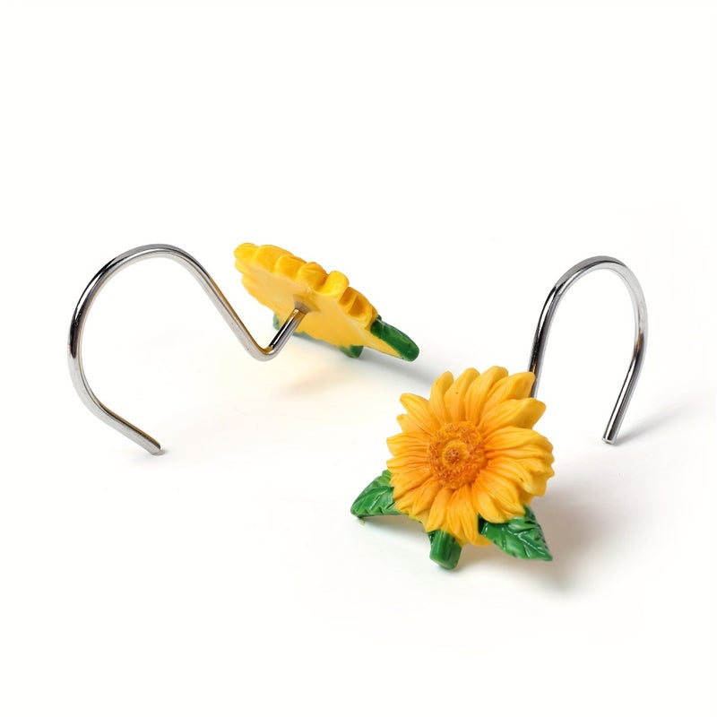 Sunflower Harvest Thanksgiving Metal Resin Shower Curtain Hooks 12Pcs - Image 4
