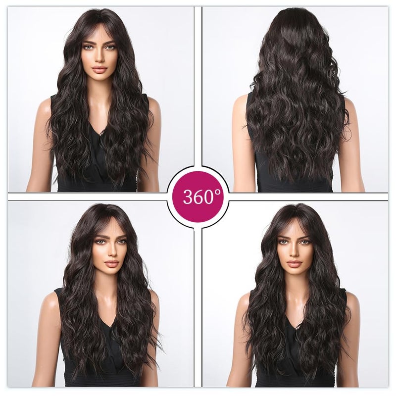 Esmee Long Wavy Dark Brown Wigs for Women Natuaral Synthetic Hair Heat Resistant Brunette Wig for Daily Party Cosplay Use 24 Inches - Image 5