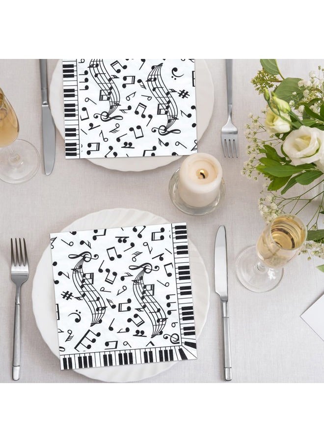 Whaline Music Notes Paper Napkins 6.5 x 6.5 Inch Musical Notation Disposable Luncheon Napkin Black White Piano Keys Prints Lunch Napkin for Music Celebration Dinner Tableware Party Supplies, 80 Pack - Image 5