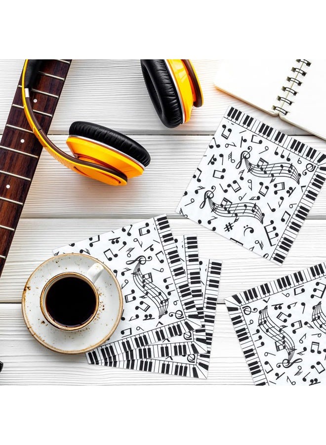 Whaline Music Notes Paper Napkins 6.5 x 6.5 Inch Musical Notation Disposable Luncheon Napkin Black White Piano Keys Prints Lunch Napkin for Music Celebration Dinner Tableware Party Supplies, 80 Pack - Image 4