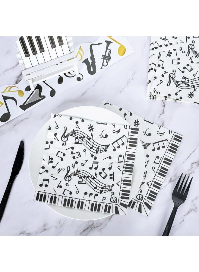 Whaline Music Notes Paper Napkins 6.5 x 6.5 Inch Musical Notation Disposable Luncheon Napkin Black White Piano Keys Prints Lunch Napkin for Music Celebration Dinner Tableware Party Supplies, 80 Pack - Image 3