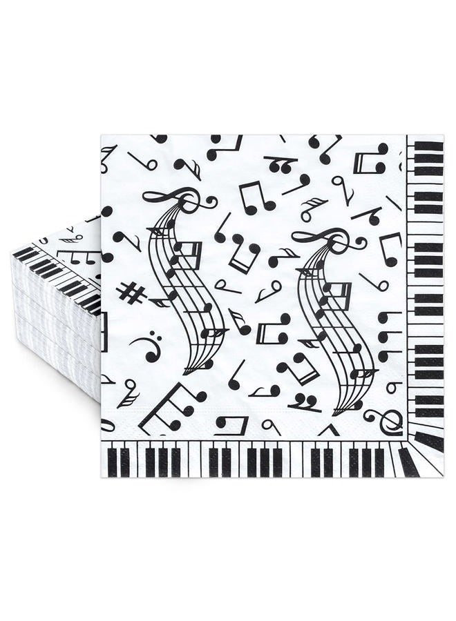 Whaline Music Notes Paper Napkins 6.5 x 6.5 Inch Musical Notation Disposable Luncheon Napkin Black White Piano Keys Prints Lunch Napkin for Music Celebration Dinner Tableware Party Supplies, 80 Pack - Image 1