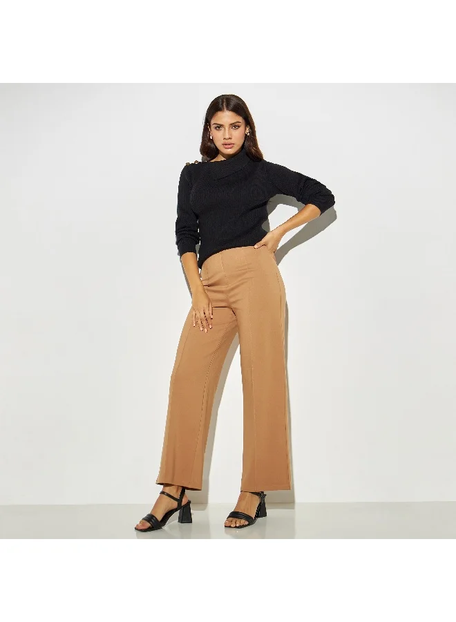 Iconic Iconic Textured Sweater with Button Detail and Long Sleeves
