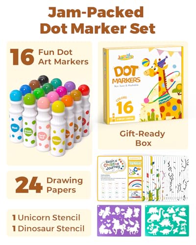 JUPITEARTH 42 PCS Dot Markers for Toddlers 16 Colors Washable Bingo Daubers with 120 PDF  24 Printed Activity Papers 2 Stencils NonToxic Dot Paint for Toddler 13 Markers for Kid Arts and Crafts - Image 5