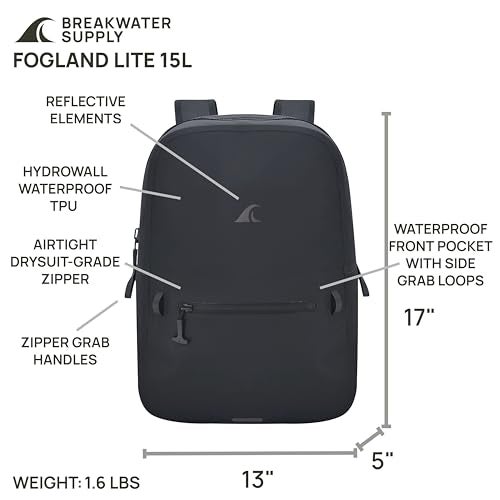 Breakwater Supply™ Fogland Lite Small Waterproof IP68 Submersible Backpack | Laptop Sleeve & Airtight Zippers for Outdoors, Surfing, Kayaking, Hiking, Cycling, Unisex TPU Dry Bag (Stealth Black, 15L) - Image 4