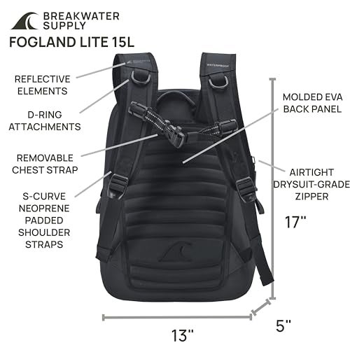 Breakwater Supply™ Fogland Lite Small Waterproof IP68 Submersible Backpack | Laptop Sleeve & Airtight Zippers for Outdoors, Surfing, Kayaking, Hiking, Cycling, Unisex TPU Dry Bag (Stealth Black, 15L) - Image 5