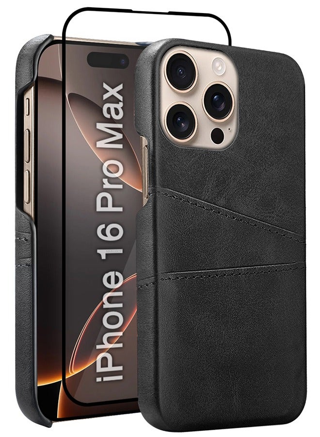 CATANES iPhone 16 Pro Max 2Packs Case Cover Leather with Card Holder for Men Women Phone Case with 3D Screen Protector  - Black  - Image 1