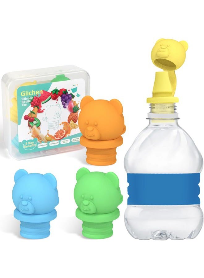 Giichen No Spill Water Bottle Caps - BPA Free Silicone Top Protects Child's Mouth, Replacement Spout Adapter for Toddlers to Adults - 4 Pack (Blue, Green, Yellow, Orange) - Image 1