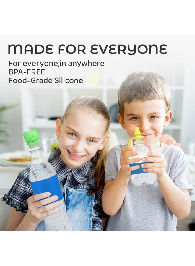 Giichen No Spill Water Bottle Caps - BPA Free Silicone Top Protects Child's Mouth, Replacement Spout Adapter for Toddlers to Adults - 4 Pack (Blue, Green, Yellow, Orange) - Image 5