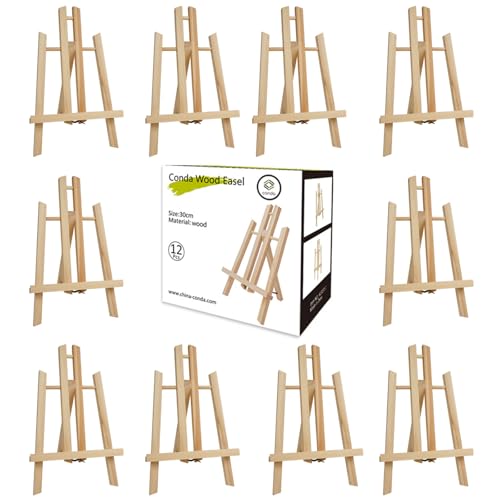 Conda 12Pack Wooden Tabletop Easel for Painting and Display, 11.8" Small Portable A-Frame Tripod Stand for 8x10 and 11x14 Canvas, Desk Easel for Photos, Students Kids Beginners - Image 1