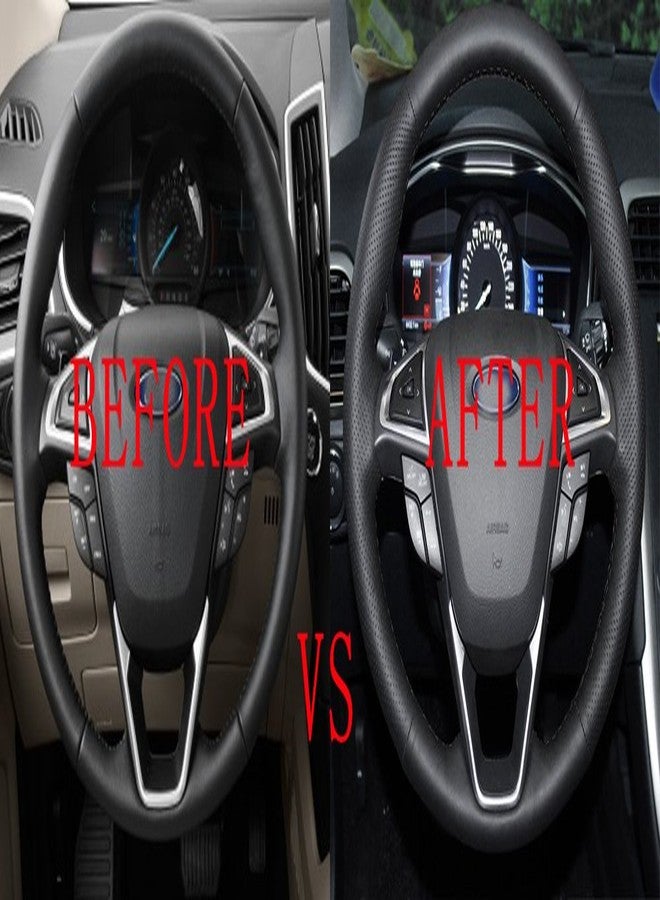 Eiseng DIY Sew StitchGenuine Leather Steering Wheel Covers for Ford Fusion 2013 2014 2015 2016 2017 2018 2019 2020 / for Ford Edge 4dr SUV 2015-2020 Interior Accessories 15 inches (Black Thread) - Image 2