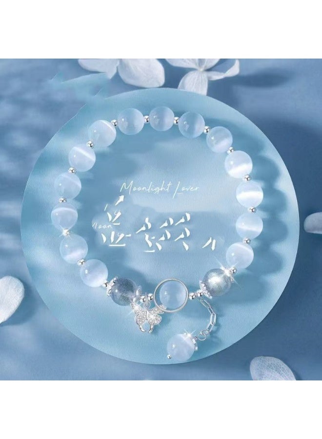 تشوميل سوار مرن من كريستال الياقوت الأزرق مع قلادة فراشة فضية ولمسات متدلية - أناقة هادئة لراحة يومية - Image 2