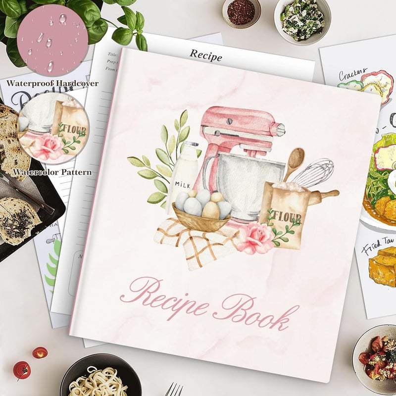 Lanpn Recipe Binder 8.5x11 3 Ring Kit, Waterproof Recipe Book Blank Organizer Recipe Binder to Write in Your Own Recipes with 60 Plastic Sleeves,116 Recipes, Dividers,Labels & Stickers, Pink - Image 2