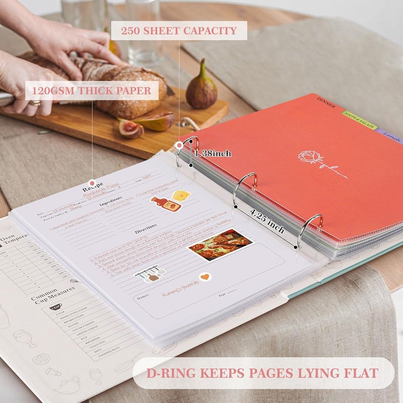 Lanpn Recipe Binder 8.5x11 3 Ring Kit, Waterproof Recipe Book Blank Organizer Recipe Binder to Write in Your Own Recipes with 60 Plastic Sleeves,116 Recipes, Dividers,Labels & Stickers, Pink - Image 5