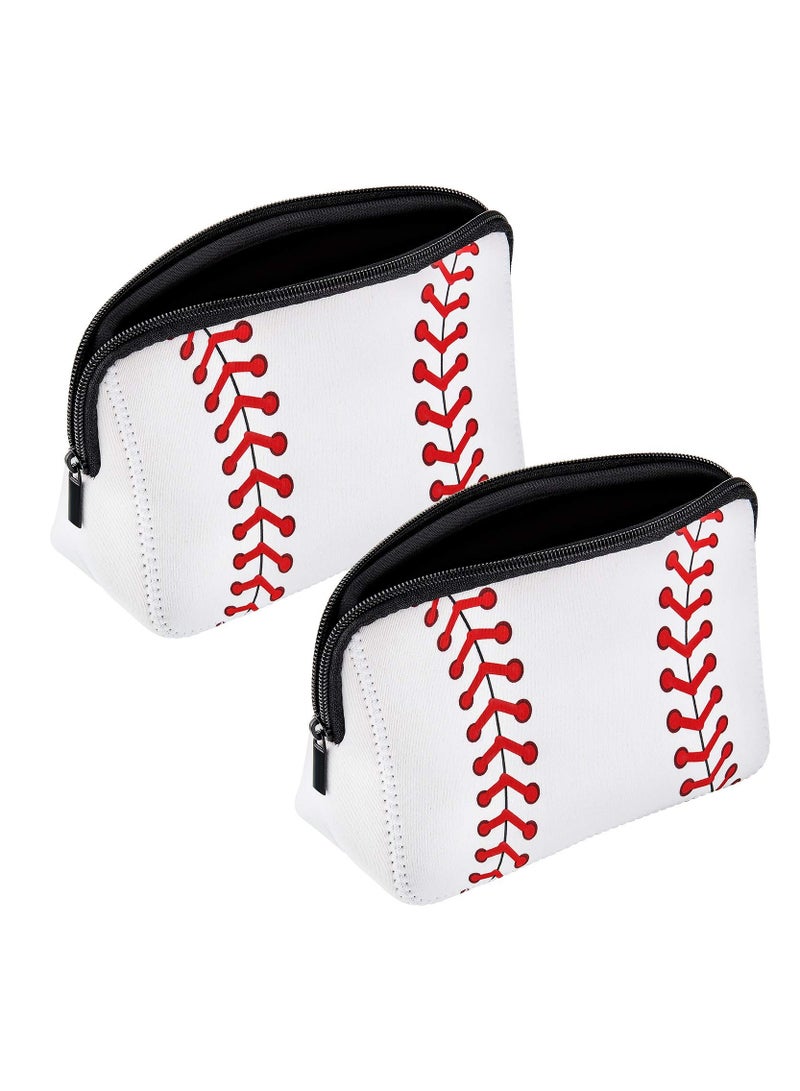 Excefore White Softball Bag, softball Print Makeup Bag Baseball Travel Cosmetic Pouch Bag Waterproof Neoprene Bag with Zipper (2pcs, 10.24 x 5.12 x 3.7 Inch) - Image 1
