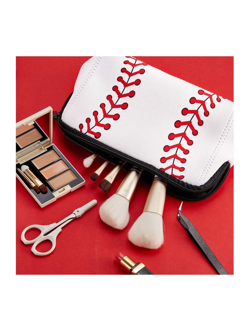 Excefore White Softball Bag, softball Print Makeup Bag Baseball Travel Cosmetic Pouch Bag Waterproof Neoprene Bag with Zipper (2pcs, 10.24 x 5.12 x 3.7 Inch) - Image 3