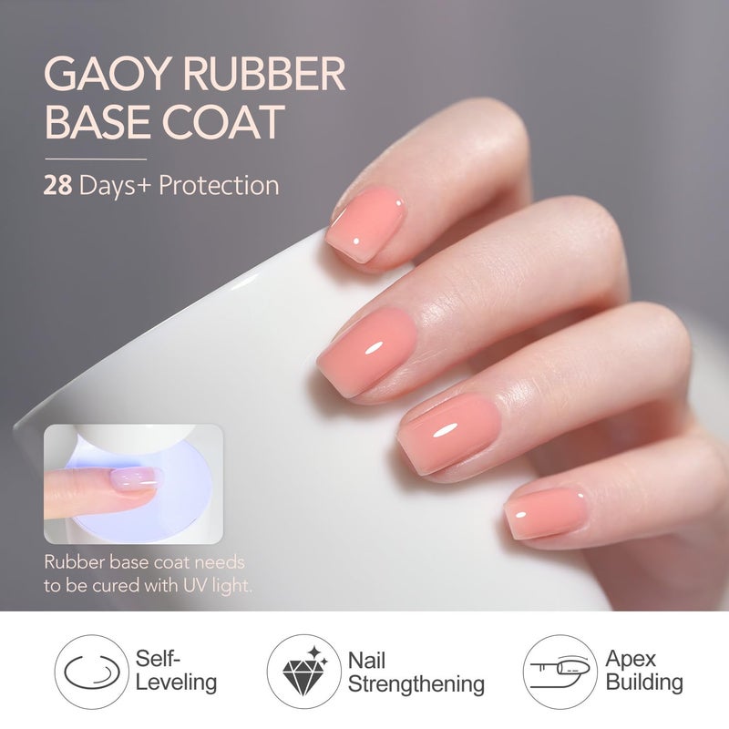 GAOY 6 Colors Rubber Base Gel Set, Jelly Builder Base Nail Gel Sheer Nude White Pink, 2-in-1 Soak Off Nail Strengthener, Petal Whisper - Image 5