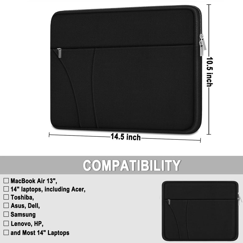 JOCYRN Laptop Case 14 inch, Slim Traveling Laptop Sleeve Cover with Zippered Pocket, Shockproof Protective Carrying Briefcase Computer Bag for 14" MacBook Air/Pro, HP, Dell, Lenovo, Acer, Black - Image 5