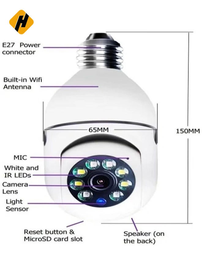 HuHa - 2Pcs Light Bulb Security Camera 2.4GHz & 5G WiFi Outdoor, 1080P E27 Light Socket Security Camera, Indoor 360° Home Security Cameras, Full Color Day and Night, Smart Motion Detection - Image 1