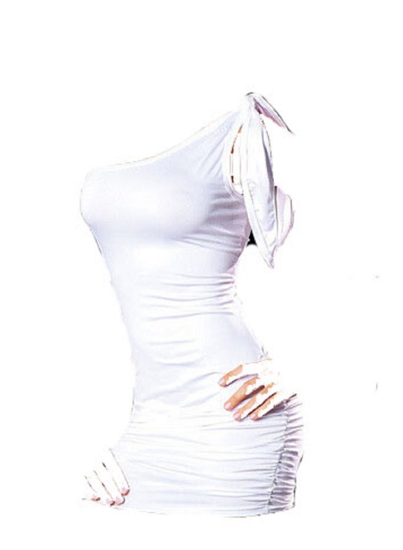 Women One Shoulder Ruched Bodycon Mini Dress Short Sleeve Club Party Cocktail Dresses.