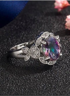18k White Gold Plated Ring Inlaid With Topaz Gemstone Size 7