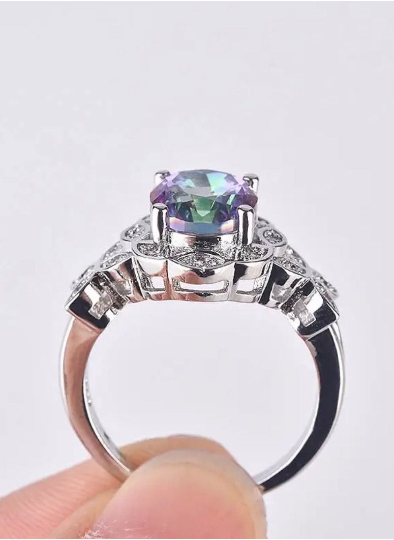 NOON'S UP - 18k White Gold Plated Ring Inlaid With Topaz Gemstone Size 7 - Image 1