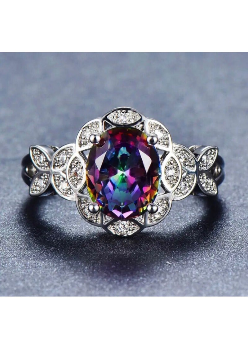NOON'S UP - 18k White Gold Plated Ring Inlaid With Topaz Gemstone Size 7 - Image 1