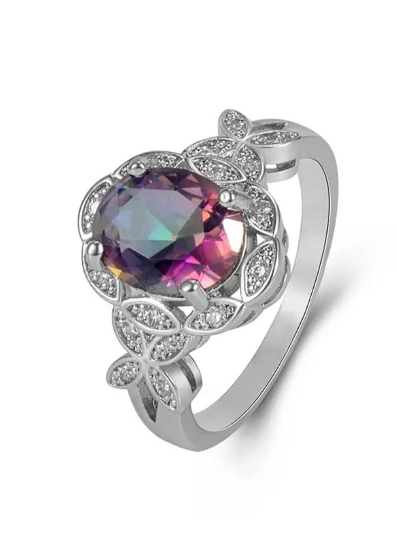 NOON'S UP - 18k White Gold Plated Ring Inlaid With Topaz Gemstone Size 7 - Image 1