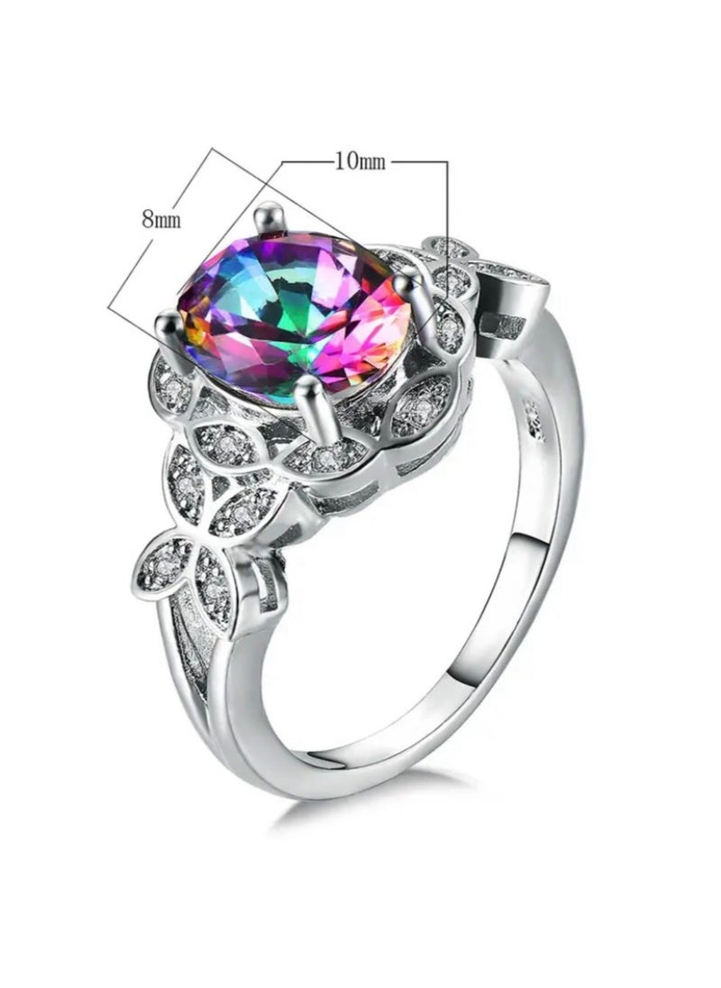 NOON'S UP - 18k White Gold Plated Ring Inlaid With Topaz Gemstone Size 7 - Image 1