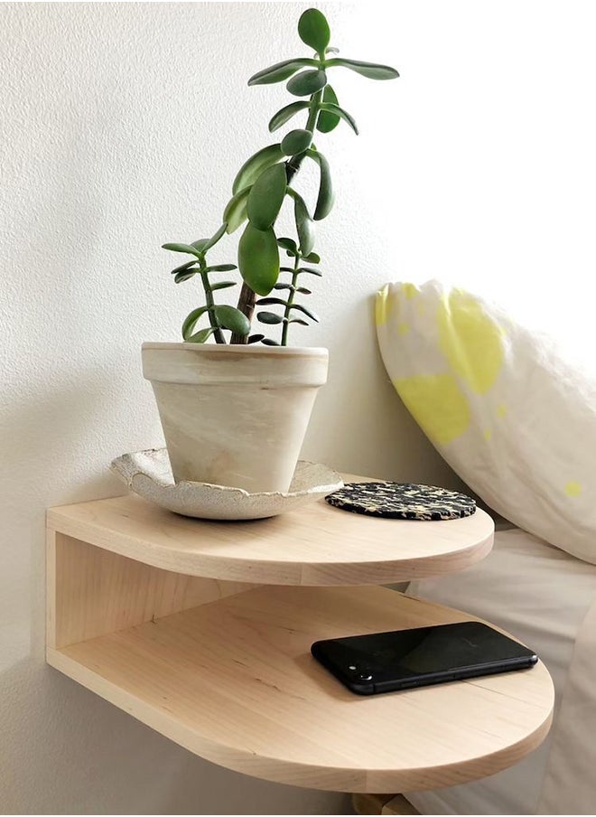 Art Wood Modern Hanging side table - Natural Suede Wood 