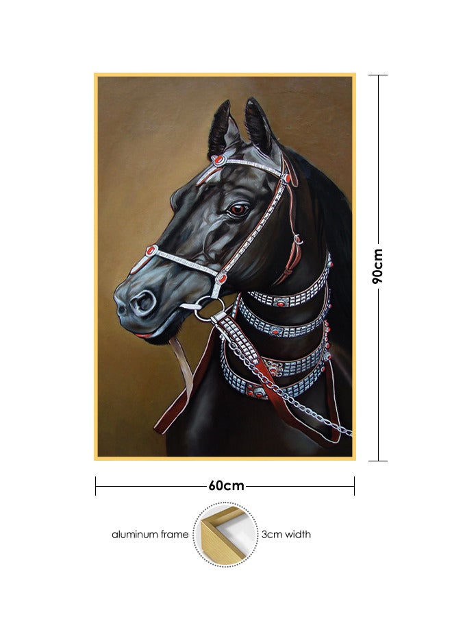 إيونتو لوحة جدارية زخرفية من البورسلين الكريستالي على شكل حصان أسود - لوحة زجاجية أنيقة وجريئة لغرفة المعيشة والمكتب والممر - Image 3