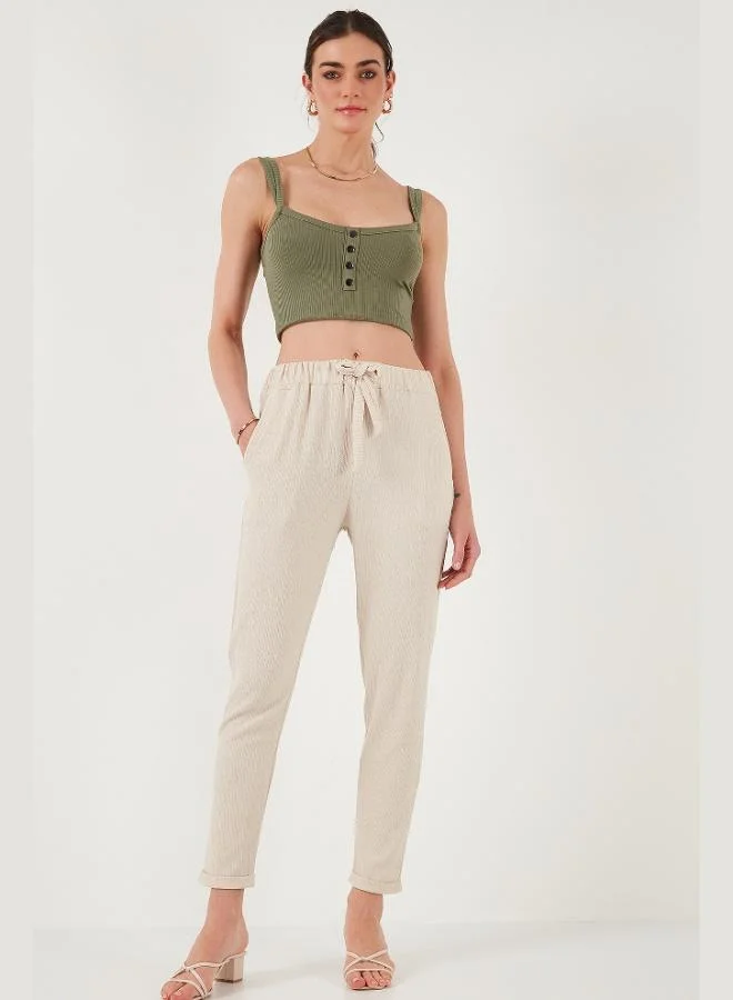 Lela Lela Waist-Tied Pocketed Short-Leg Slim-Fit Trousers Women's TROUSERS 5869017