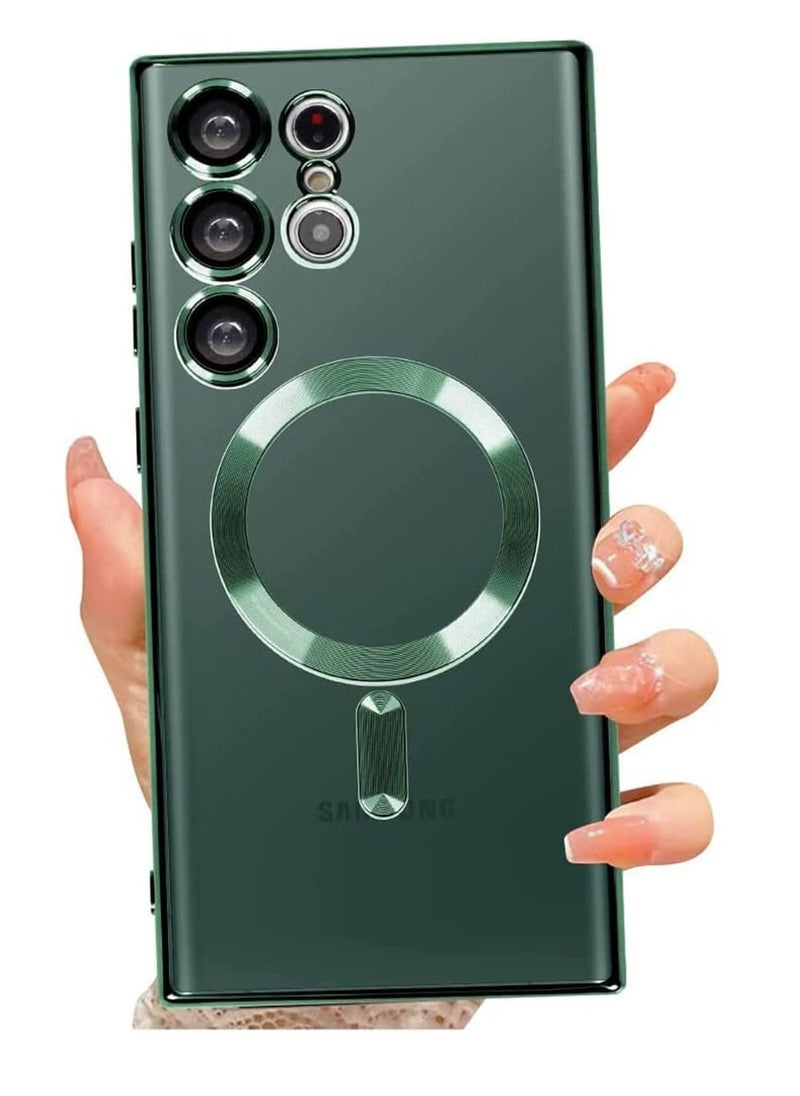 راكسوم حالة واضحة مغناطيسية لـ Samsung Galaxy S23 Ultra 5G مع واقي عدسة الكاميرا ، متوافق مع Magsafe ، غطاء واقعي للهاتف Slim Slip Slim للنساء (الأخضر) - Image 1