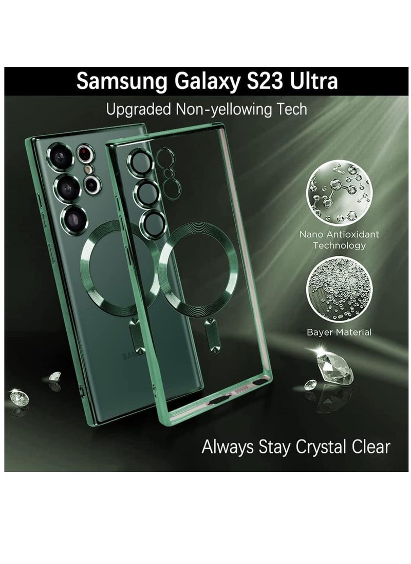 راكسوم حالة واضحة مغناطيسية لـ Samsung Galaxy S23 Ultra 5G مع واقي عدسة الكاميرا ، متوافق مع Magsafe ، غطاء واقعي للهاتف Slim Slip Slim للنساء (الأخضر) - Image 2