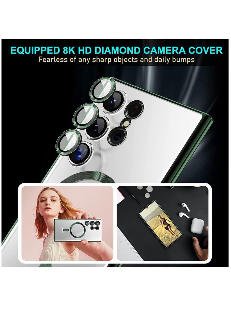 راكسوم حالة واضحة مغناطيسية لـ Samsung Galaxy S23 Ultra 5G مع واقي عدسة الكاميرا ، متوافق مع Magsafe ، غطاء واقعي للهاتف Slim Slip Slim للنساء (الأخضر) - Image 3