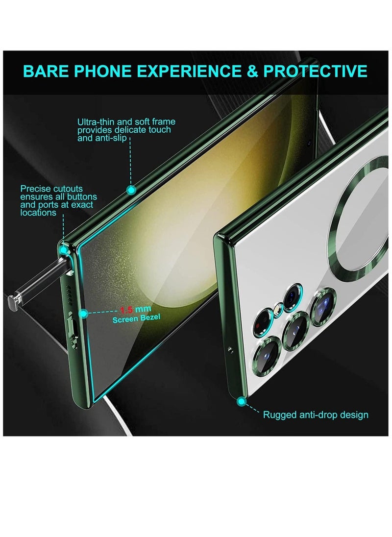 راكسوم حالة واضحة مغناطيسية لـ Samsung Galaxy S23 Ultra 5G مع واقي عدسة الكاميرا ، متوافق مع Magsafe ، غطاء واقعي للهاتف Slim Slip Slim للنساء (الأخضر) - Image 4