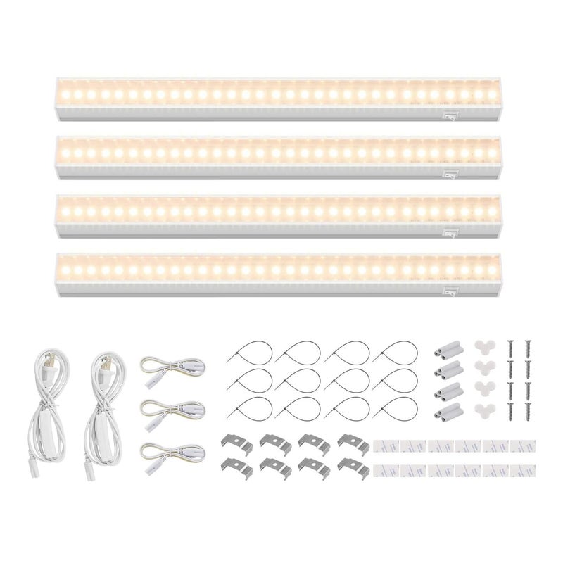 Barrina Grow Lights for Indoor Plants, Full Spectrum Sunlight, 1FT White Cover Plant Growing Lamp, LED Grow Light Bulbs, T5 Grow Light Strip, Plug and Play, Yellow, 4-Pack - Image 1