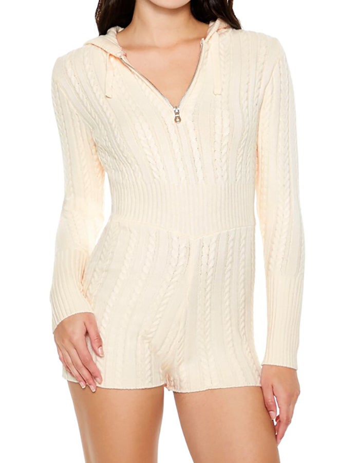FOREVER 21 Hooded Cable Knit Zip-Up Romper - Image 4