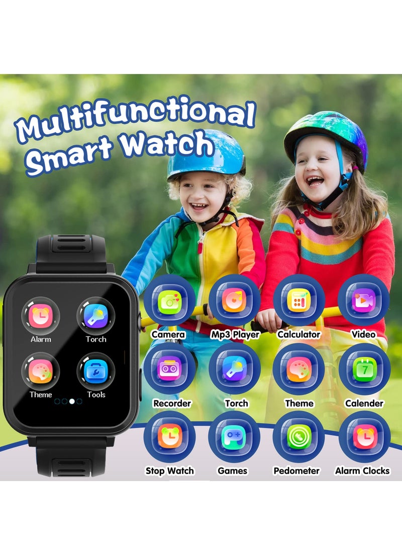 Kids Smart Watch, Smart Game Watch with 24 Games, HD Touch Screen, Video, Camera, Music Player, Pedometer, Flashlight, Alarm Clock, Kids Watches for 5-12 Year Olds Boy/Girl (Black) - Image 2