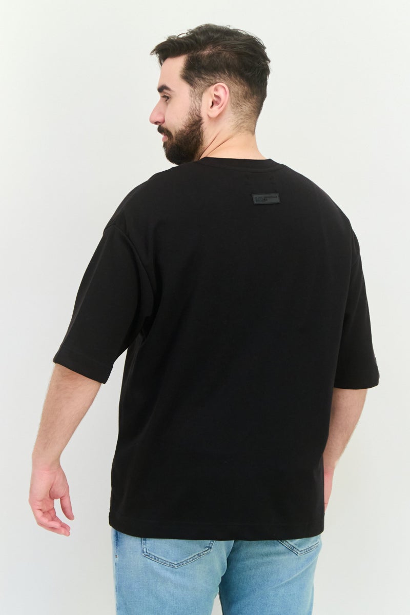 Blank Essentials Men Crew Neck Short Sleeve Brand Logo T-Shirt, Black - Image 2