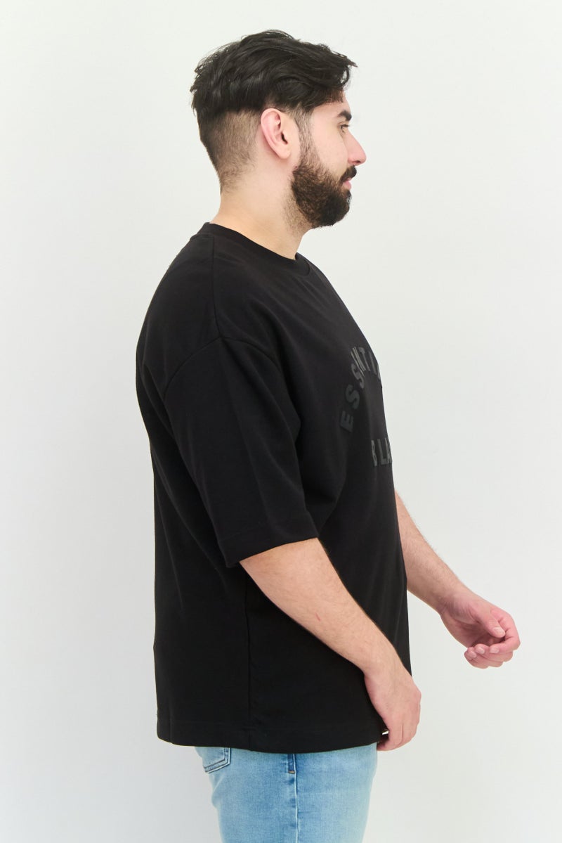 Blank Essentials Men Crew Neck Short Sleeve Brand Logo T-Shirt, Black - Image 3