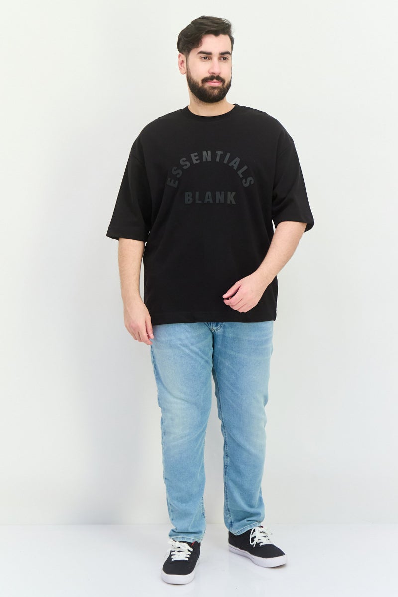 Blank Essentials Men Crew Neck Short Sleeve Brand Logo T-Shirt, Black - Image 4