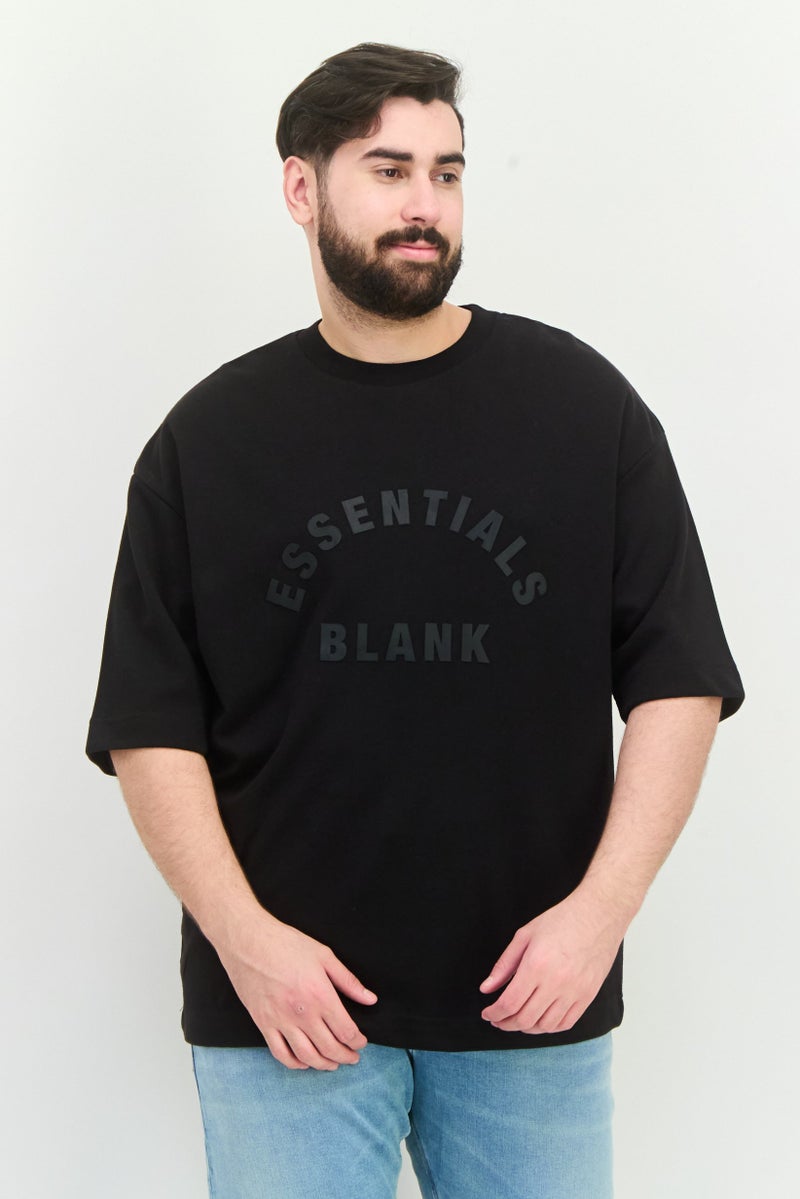 Blank Essentials Men Crew Neck Short Sleeve Brand Logo T-Shirt, Black - Image 1