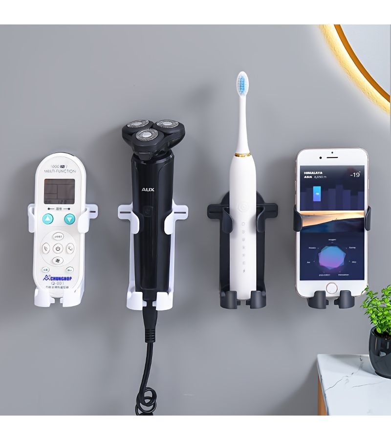 A Set Of Three Black Wall Mounted No Mark Electric Toothbrush Holders With Spiral Texture Non Slip Design Adjustable Width For Drainage Ideal For Bathroom Organization - Image 5